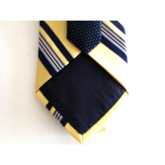Men's Ties Designer Tommy Hilfiger Yellow Multi Color Striped 100% Silk Tie - Picture 2 of 8